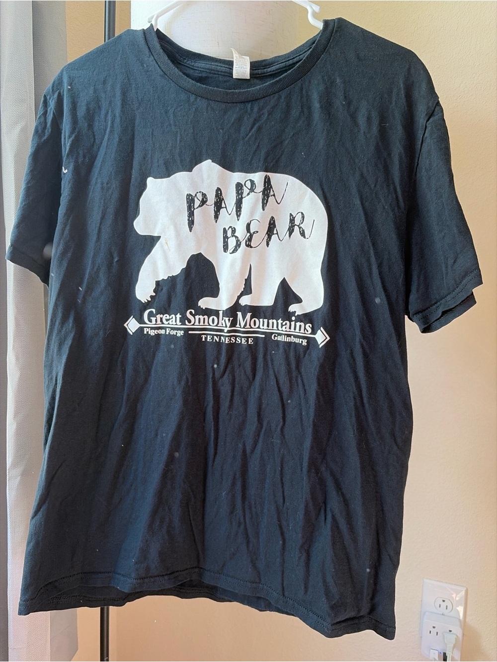 Fruit of the Loom Black Tee with White 'Papa Bear' Graphic
